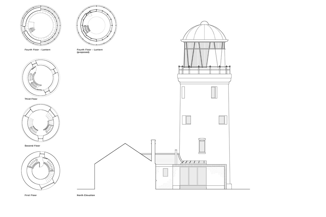 Plans showing the Lighthouse refurbished with its new domed lantern room.