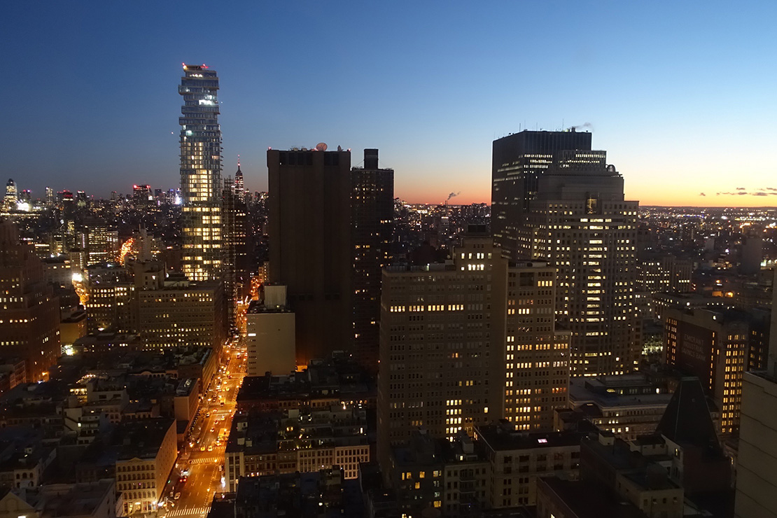 View of the city from the living room of the apartment.