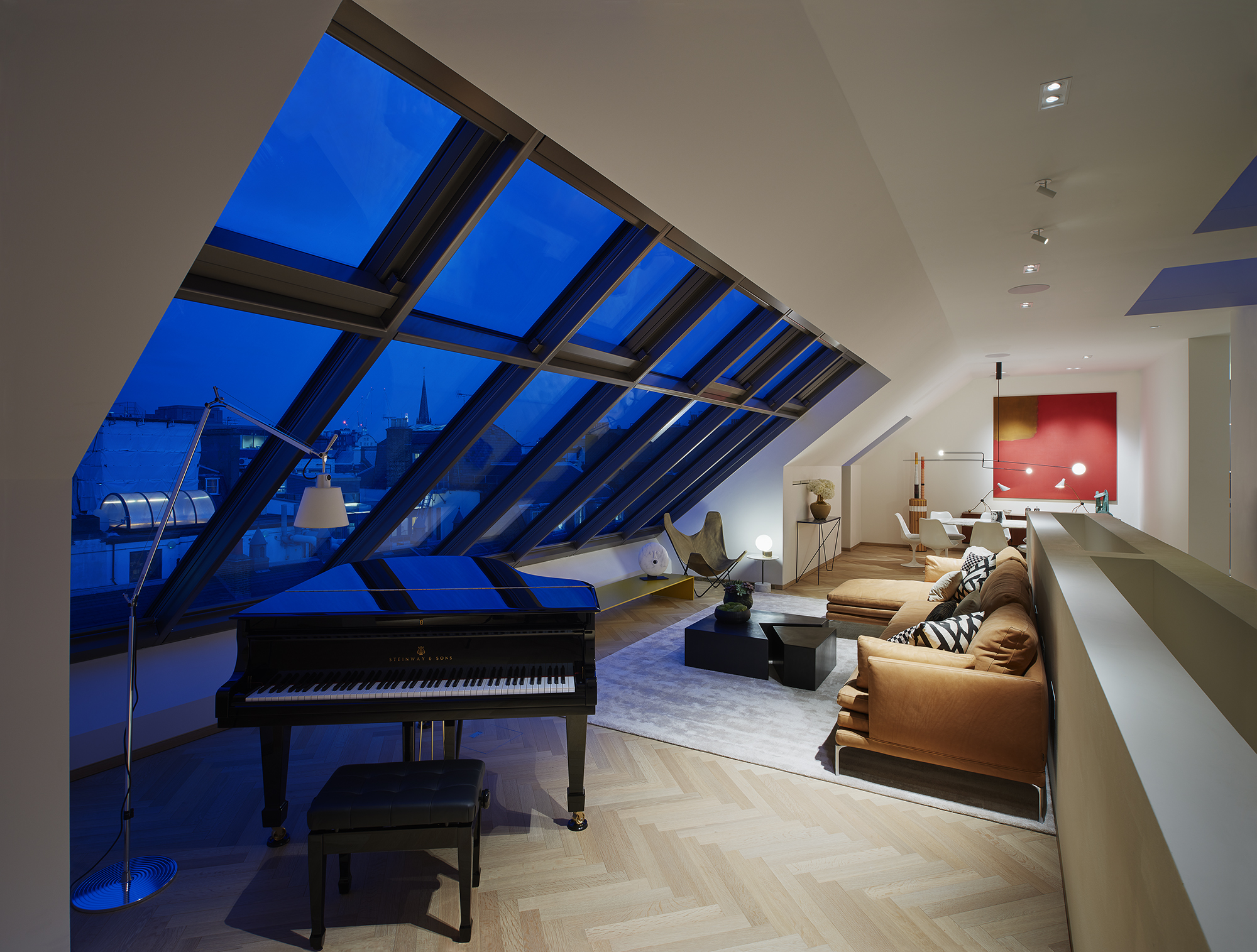 A Steinway piano in the music room of the penthouse.