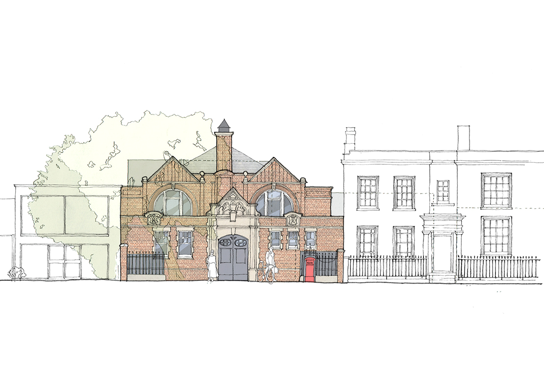 Sketch of the Victorian street facade in context.